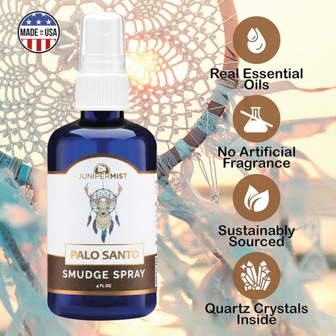 Palo Santo and Sage Smudge Spray (4 Fl Oz) - for Cleansing Negative Energy - Sage Spray Alternative to Smudge Sticks - Sustainably Made in USA wit...