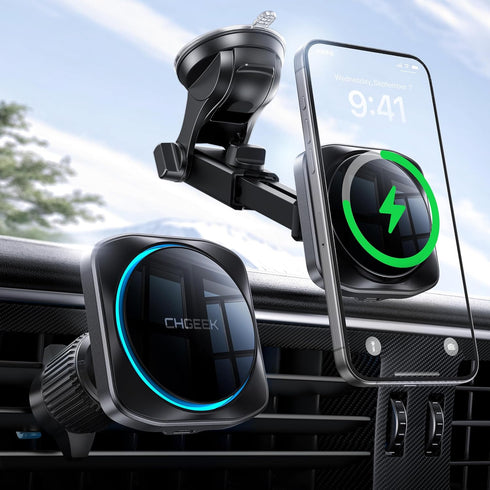 CHGeek for 15W Magsafe Car Mount Charger, iPhone Wireless Car Charger Magnetic Car Phone Holder Mount Fit iPhone 15 14 13 12 Magsafe Case, Vent/Wi...