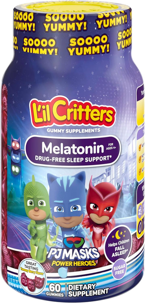 L'il Critters PJ Masks Gummy Melatonin Supplement for Kids, Drug-Free Sleep Support, 60 gummies...