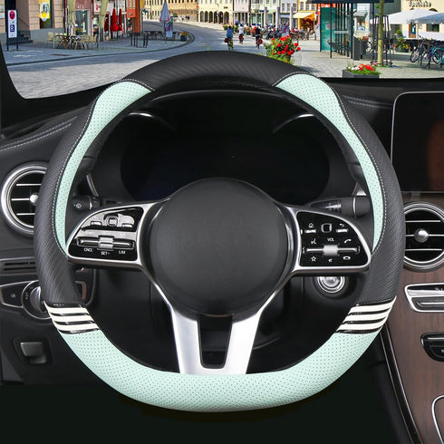 Cute Steering Wheel Cover D Shape for Girls Women Universal 15 inch,Black and Green...
