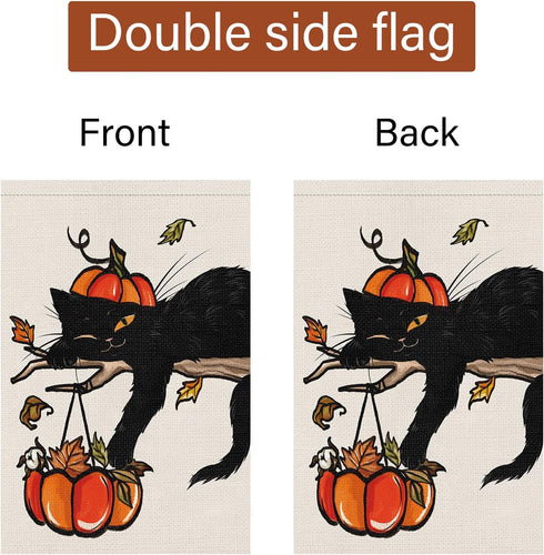 Louise Maelys Fall Black Cat Garden Flag 12x18 Double Sided, Small Burlap Welcome Autumn Garden Yard House Flags Pumpkin Thanksgiving Outside Outd...