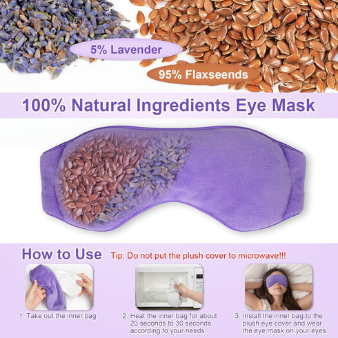 Weighted Eye Mask for Sleeping, Soft Heated Eye Mask, Moist Heat Warm Compress for Eyes, Natural Lavender & Flaxseeds Microwave Reusable Sleep Mas...