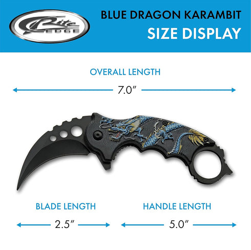 SZCO Supplies 300539-BL Dragon Liner Lock Curved Blade Folding Karambit Knife, Blue, 7" Length...
