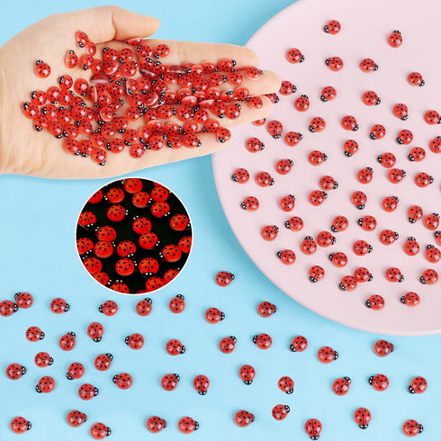 KIMOBER 100PCS Mini Luminous Ladybug Miniature Figurines,Glow in Dark Resin Animals Ladybug Figures for Fairy Garden Micro Landscape Decor Cake To...