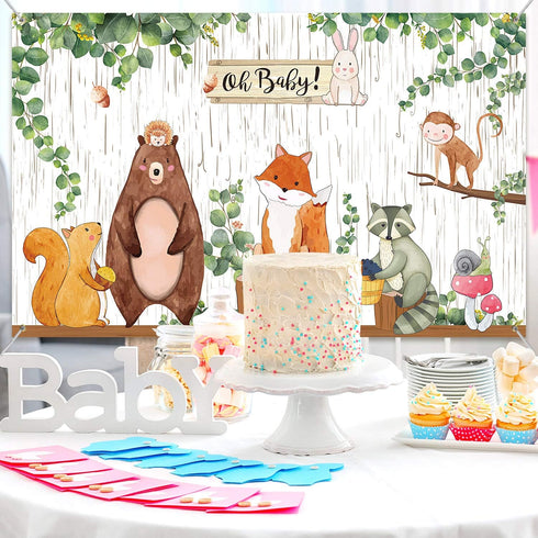 Woodland Baby Shower Backdrop 3.6 x 6 ft Woodland Jungle Animals Birthday Party Decorations Background for Safari Jungle Baby Shower Photography P...