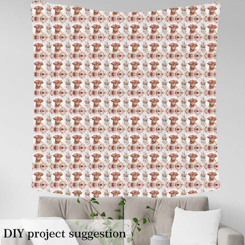 Feelyou Cute Highland Cow Fabric by The Yard 1 Yard Cartoon Animal Decorative Waterproof Outdoor Fabric Flower Floral Print Upholstery Fabric for ...