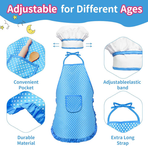 Kids Cooking and Baking Set,11 Pcs Kids Aprons for Girls,Chef Costume Set,Includes Kids Apron and Chef Hat,Mitt & Cooking Cutters,Toddler Chef Rol...