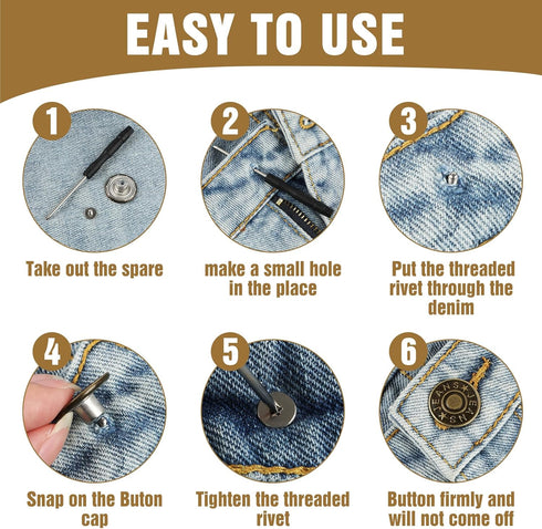 16 PCS Jeans Buttons, No Sew Jean Button Replacement with Screwdriver Reusable Pants Button Tightener for Waist Buttons for Loose Jeans Trousers A...