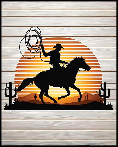 Posterizer 1 pcs-Western Cowboy With Horse Retro Art-Western Art-Men's Art Collection-Gift for Men, Man, Husband, Boyfriend-Living Room Bedroom De...