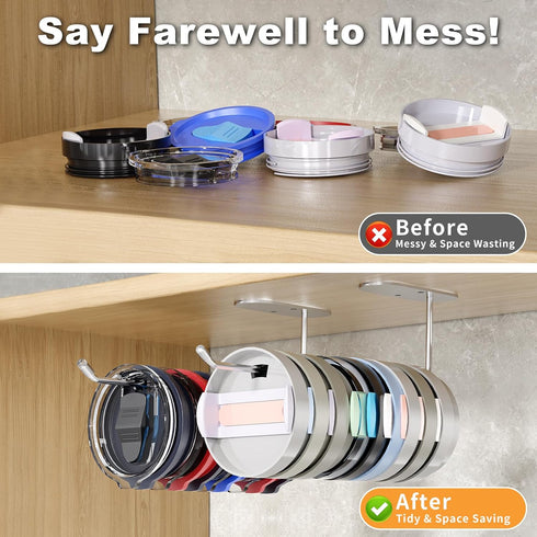 3 Pack Tumbler Lid Organizer, 7.9" Space Saving Tumbler Lid Holder for Yeti Tumbler/Stanley Tumbler/Simple Modern Tumbler Lids, Self-Adhesive or D...