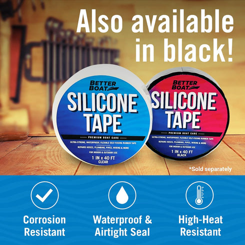 Better Boat Heavy Duty Silicone Tape Plumbing Self Fusing Plumbing Tape Silicone Water Pipe Rubber Tape Hose Repair Water Seal Fusion Coax Seal El...