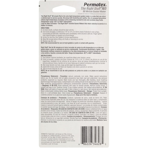 Permatex 34628 Right Stuff 90 Minute Red High Temperature Gasket Maker, 3 oz...
