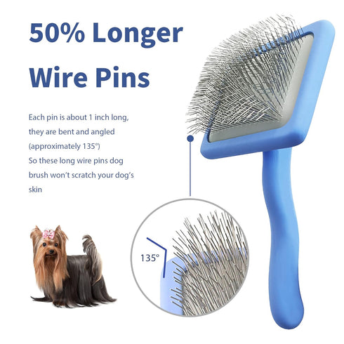 Slicker Brush for Dogs & Pet Comb Value Kit,50% Wider Large Dog Slicker Brush for Long Haired Dogs and Cats with Ergonomic Solid Wooden Handle,Lon...
