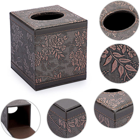 Sumnacon Square Leather Tissue Box Cover - Stylish Cube Tissue Box Holder with Magnetic Bottom, Decorative PU Tissue Box for Vanity Dresser Night ...
