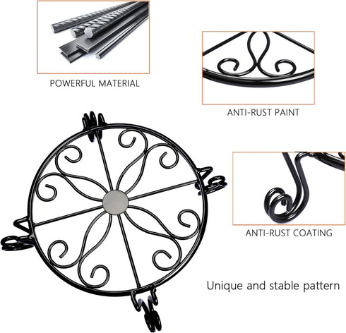 Black Plant Stand for Flower Pot Heavy Duty Potted Holder Indoor Outdoor Metal Rustproof Iron Garden Container Round Supports Rack for Planter Bro...