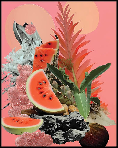 Posterizer 1 pcs-pink and peachy girly fruits collage-Abstract & Modern Art-Floral & Botanical Art-Gift for Art Lovers- UNFRAMED Wall Art...