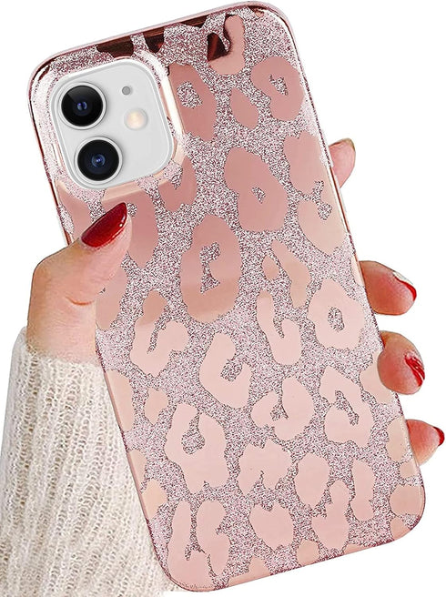 J.west Case Compatible with iPhone 12/12 Pro 6.1-inch, Luxury Saprkle Bling Glitter Leopard Print Design Soft Metallic Slim Protective Phone Cases...