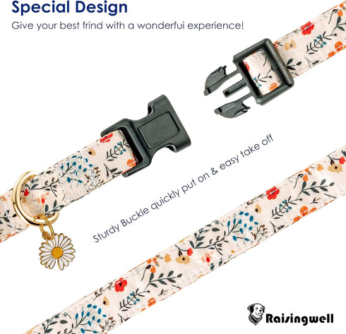 Cute Dog Collar Beige Flower Pattern for Boys and Girls Holiday Dog Collars Summer Fall Gift Adjustable for Small to Medium Breed Dogs (S)...