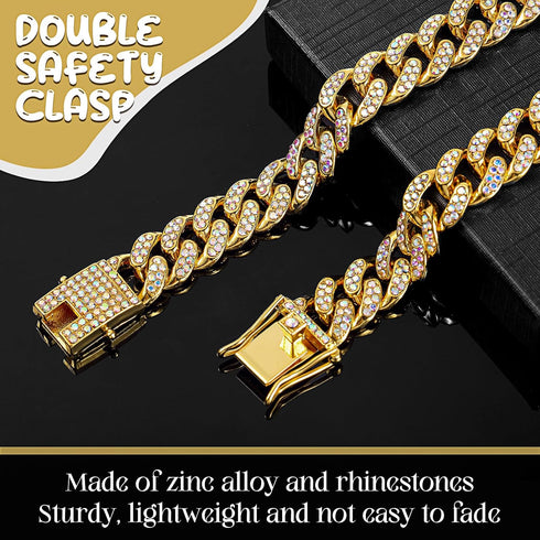 LEIFIDE Dog Chain Collar Diamond Link Dog Collar 12 mm Wide Dog Necklace Metal Cat Chain Pet Crystal Collar Jewelry Accessories for Small Medium L...