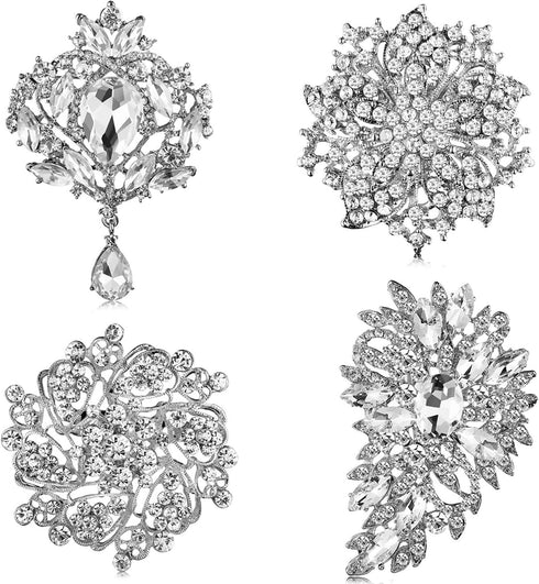 Geyoga 4 Pcs Women's Rhinestone Brooches Set Flower Crystal Brooches Pins Vintage Wedding Brooches for Banquet Wedding Graduation Daily Jewelry Su...
