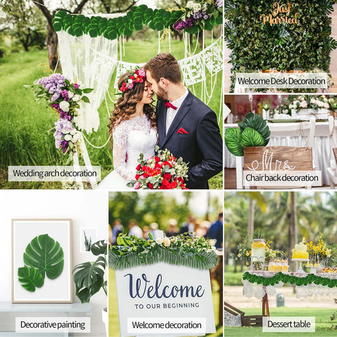 74 Pcs 7 Kinds Artificial Palm Leaves Tropical Fake Leaves, Monstera Leaf for Safari Jungle Hawaiian Dinosaur Luau Party Table Decoration Wedding ...