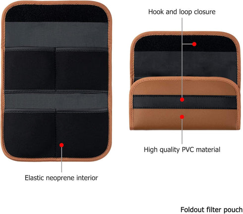PROfezzion 4-Pocket Foldout Filter Pouch for 82mm Camera Lens Round Filter, Shock Resistant & Anti Scratch Photography Filter Case, Filter Carry C...