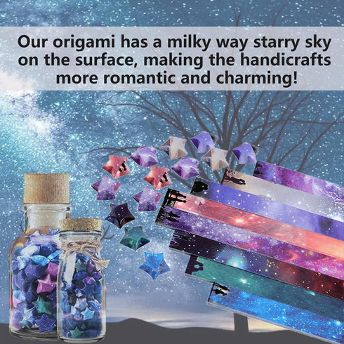 Origami Paper - 1080 Sheets Origami Star Paper Strips, 8 Different Designs of Beautiful Space Sky, Lucky Star Paper Strip Decoration Folding Paper...
