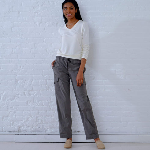 New Look UN6644A Sewing Pattern N6644 Misses' Cargo Pants and Knit Top, Various, White...