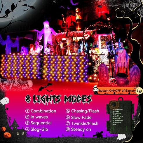 Hezbjiti Halloween Net Lights 120LED Net Lights with Battery Operated 5FT x3.3FT Mesh Light IP44 Waterproof Halloween Lights for Garden Patio Bush...