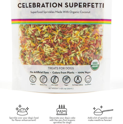Celebration SuperFetti Dog Sprinkles 3oz - Organic Food Topper Made from Coconut, Multi-Color, Treat...