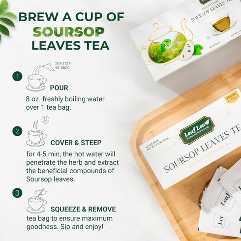LeafLea Premium Soursop Leaves Tea Bags, Pure & Natural Soursop Tea, Graviola Leaves Tea, Hoja Guanabana Tea, 40 Herbal Tea Bags, Natural Digestio...
