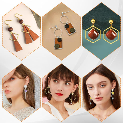 Oubaka 192pcs Earring Hoop Jewelry Making, 3 Shapes Earrings Beading Hoop Bulk Hypoallergenic Square Teardrop Round Earring Findings for DIY Craft...