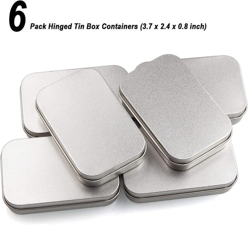 6 Pack Hinged Tin Box Containers - 3.7 x 2.4 x 0.8 inch Metal Tins Storage Boxes with Lids, Rectangular Empty Small Home Craft Organizer for Gift,...
