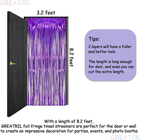 Purple Tinsel Curtain Party Backdrop - GREATRIL Foil Fringe Curtain Party Photo Booth Streamers for Hunters Mermaid Themed Decorations - 1m x 2.5m...