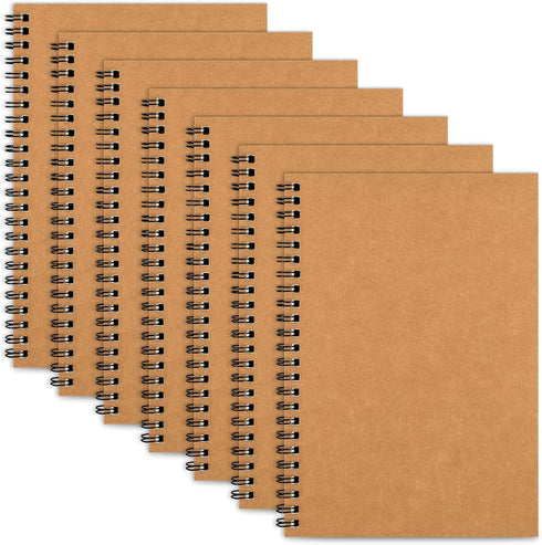 LABUK 7 Pack Blank Notebook 100 Pages Unlined Spiral Notebook Journal Bulk Sketch Books 8.3"x 5.5" Soft Cover Kraft Memo Notepads Diary Planner, 5...