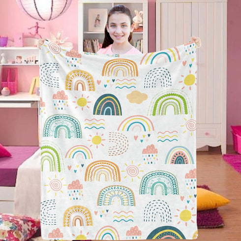 Boho Rainbow Throw Blanket for Girls, Rainbow Blanket Throw Baby Girl Crib, Soft Cozy Flannel Rainbow Blanket Kids, Fluffy Fleece Bohemian Rainbow...