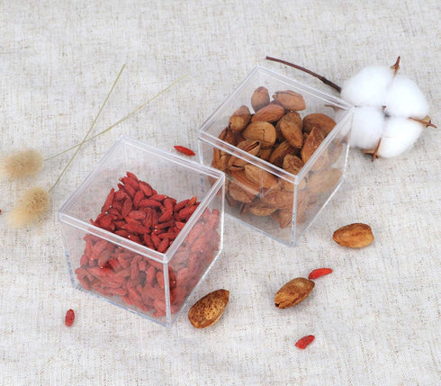 dedoot Clear Acrylic Boxes with Lid, 4 Pack 3.3x3.3x3.3 Inch Clear Acrylic Plastic Square Cube Small Acrylic Storage Containers for Favors, Sweets...