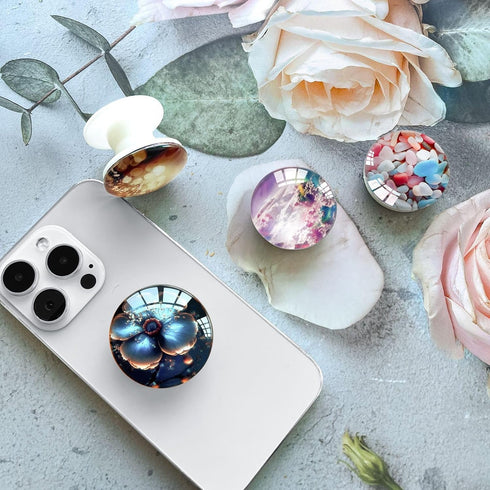 Translucent Clear Phone Grip with Expanding Kickstand,Cell Phone Collapsible Stand Pink Blue White Stone Design for Smartphones...
