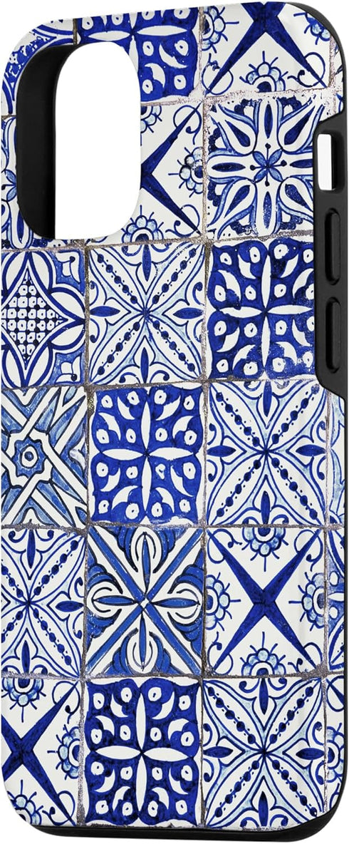 iPhone 12/12 Pro Blue and White Portuguese Tile Pattern Mediterranean Art Case...