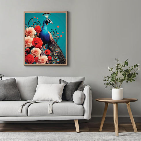 Posterizer 1 pcs-beautiful peacock bird with flowers collage-Art for Animal Lovers-Landscape & Nature Art-Gift For Animal Lovers- UNFRAMED Wall Ar...