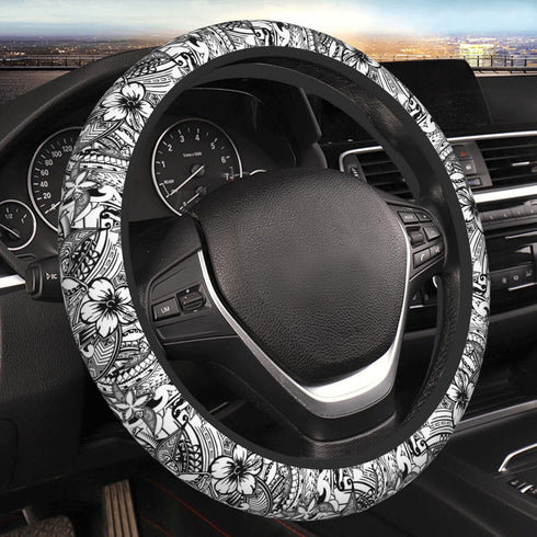 Hawaiian Polynesian Tribal Tatoo Car Steering Wheel Cover for Women Men 14-15 Inch Stretch Cloth Anti-Slip Wrap Protector Case Fit Universal Auto ...