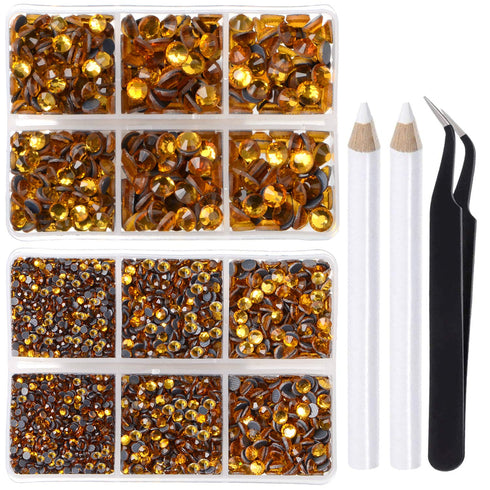 LPBeads 6400 Pieces Hotfix Rhinestones Topaz Flat Back 5 Mixed Sizes Crystal Round Glass Gems with Tweezers and Picking Rhinestones Pen...