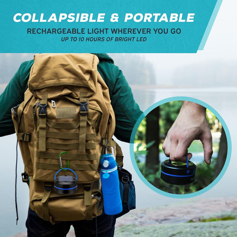 KIZEN Solar Camping Lantern - LED Lanterns for Power Outages, Camping Lights, Emergency Flashlight - Collapsible Lamp, Rechargeable W/ Solar or Pl...