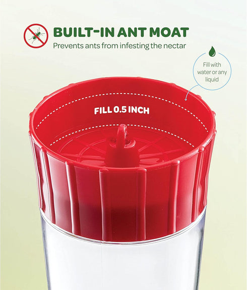 Hummingbird Feeder 10 oz. Plastic Hummingbird Feeders for Outdoors, with Built-in Ant Guard - Circular Perch with 5 Feeding Ports - Wide Mouth for...