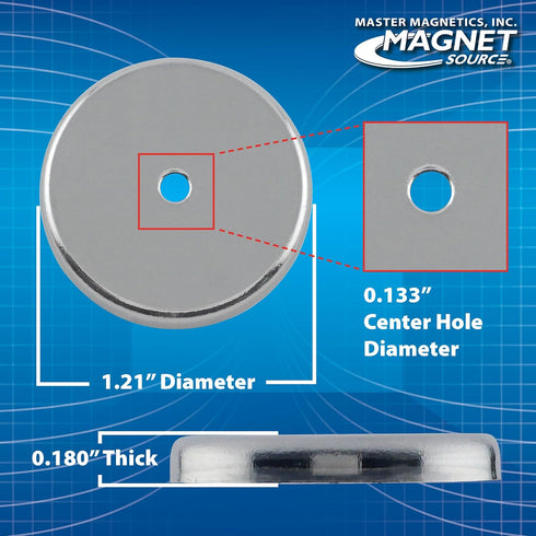 Master Magnetics Ceramic Round Base Magnet - 1.21" Diameter, 0.180" Thick, 0.133" Center Hole, 11 lb. Pull, Nickle Plated, Pack of 12, RB20CCERX12...