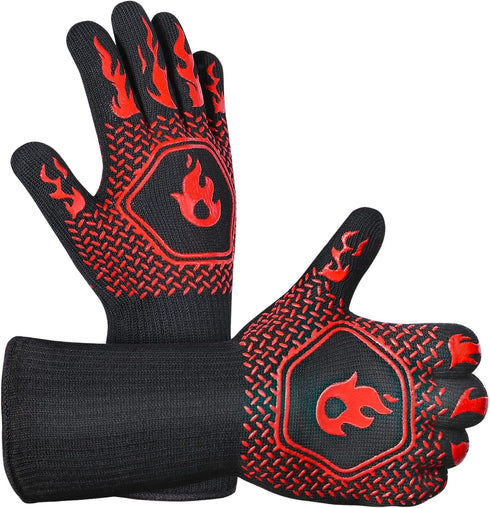 HAMITOR BBQ Grill Gloves Heat Resistant: 1472? High Temp Resistance Fireproof Glove for Grilling Smoking Barbecue - Washable Long Oven Mitts Extre...