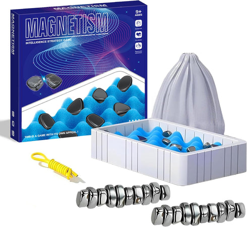 Magnetic Chess Game Set with Stones, Kluster Magnetic Rocks Board Games for Adults Kids 6-8-12 with Strings, Strategy Magnet Chess Board Table Gam...