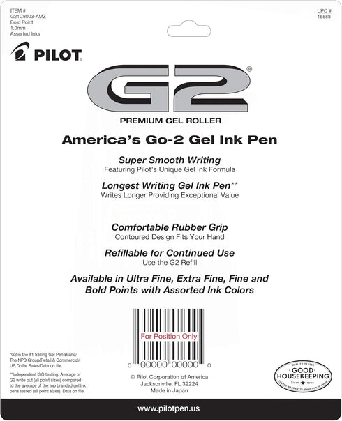 Pilot, G2 Premium Gel Roller Pens, Bold Point 1 mm, Pack of 8, Assorted Colors...