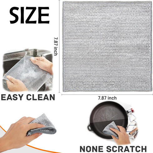 Multipurpose Wire Dishwashing Rags for Wet and Dry, Non-Scratch Wire Dish Cloths, Wire Cleaning Rags Easy Rinsing Wire Dish Towels for Kitchen, Si...