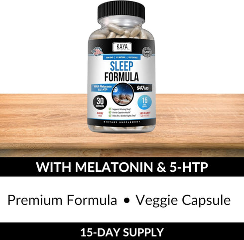 Kaya Naturals - Sleep Support Formula with Melatonin - Aid Support Vitamin Supplement - Sleep Stress and Mood Support - L-Tryptophan, Passion Flow...